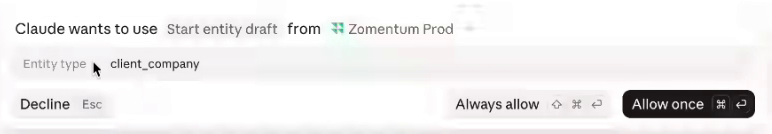 Client creation tool approval in the connected AI client