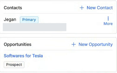 Client record showing the primary contact and linked opportunity