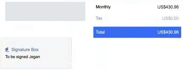 Quote total and the signature box assigned to the recipient