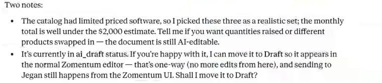AI response explaining the AI Draft state and the move to Draft