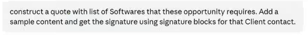 Quote prompt requesting software proposal content and a signature block
