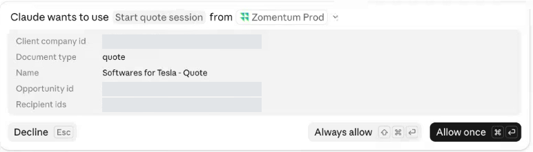 Start quote session approval with document type and linked records