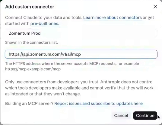 Enter the display name and exact MCP server URL
