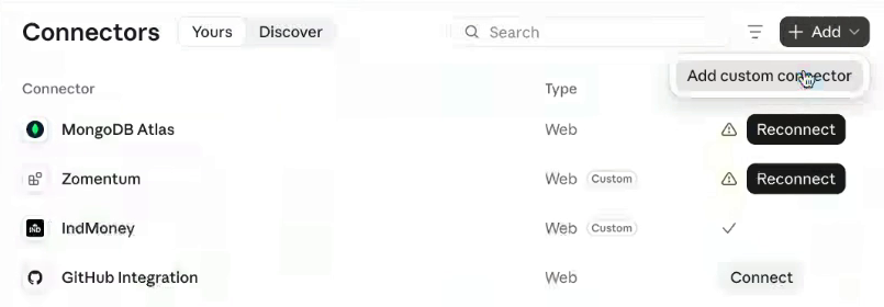 Add a custom connector in your MCP client