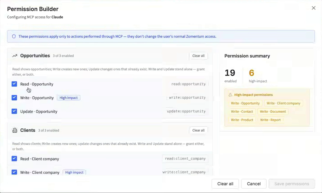 Review individual permissions and the high-impact summary