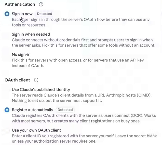 The setup example uses Sign in now and Register automatically