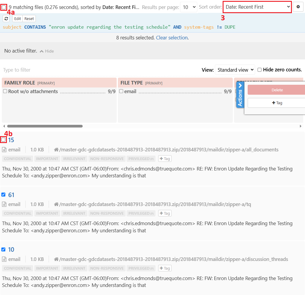 Sort by date: recent first, check the top-left box to select all results, then uncheck the box of the first result
