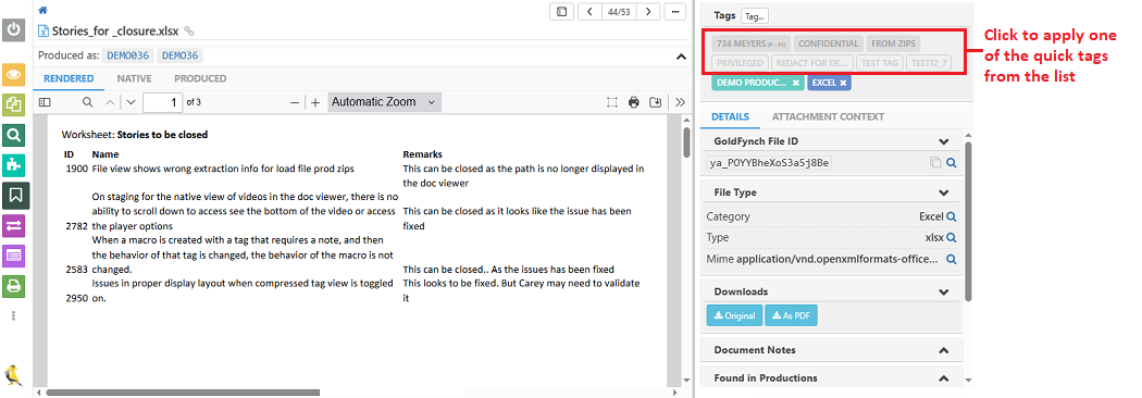 Click on the quick tag from the list to add it