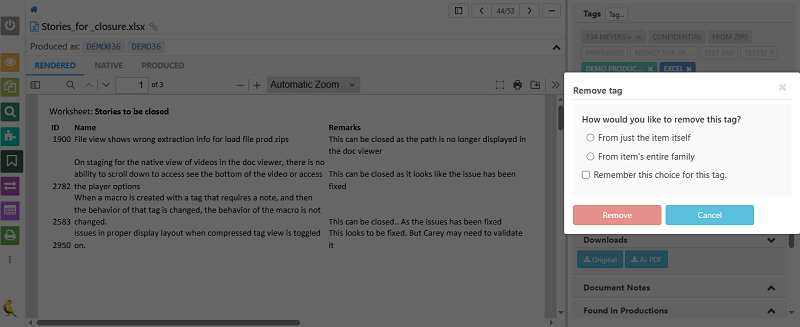 Click on the 'x' against a tag name to remove it