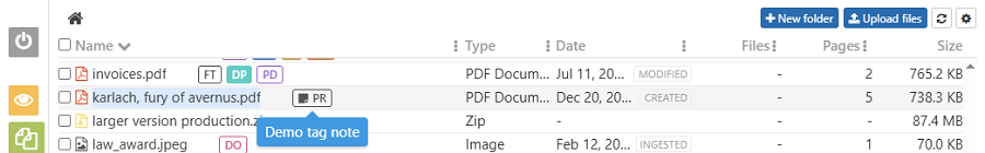 Hover over the tag in the files view to view the tag note