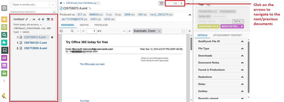 Click on the arrow buttons to navigate to the next document