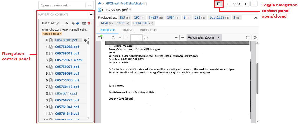 Toggle the navigation context panel open/closed by clicking the button on the top-right of the doc viewer