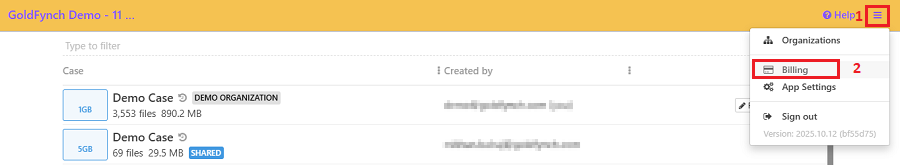 Click on the billing option in the menu to view the Billing Summary