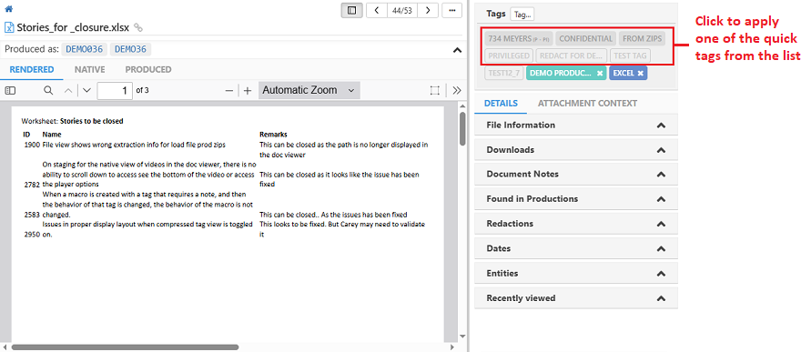 Click to apply one of the quick tags from the list