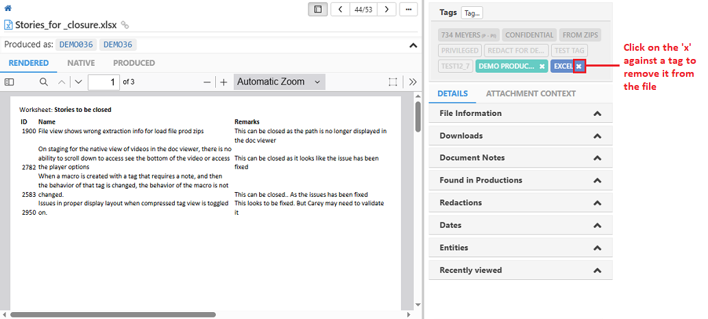 Click on the x against a tag to remove it