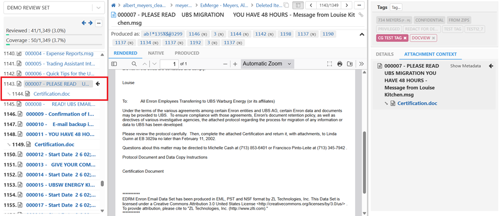 The child file is listed directly below the parent in the left navigation panel
