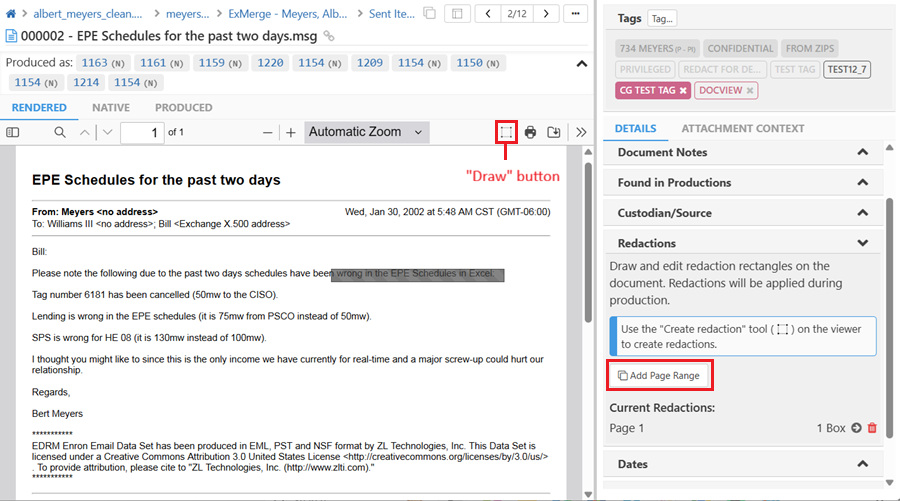 For the new viewer click on the square button at the top of the document viewer to draw redaction boxes