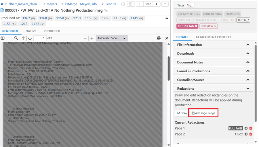 Click on Add Page Range to redact whole pages