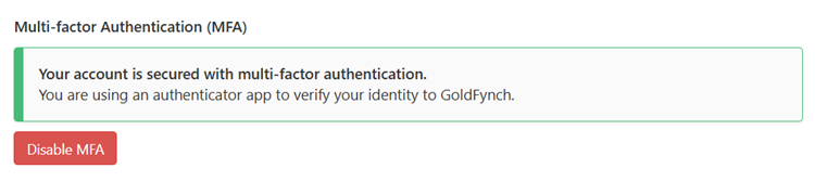 View MFA status in the security tab of App Settings