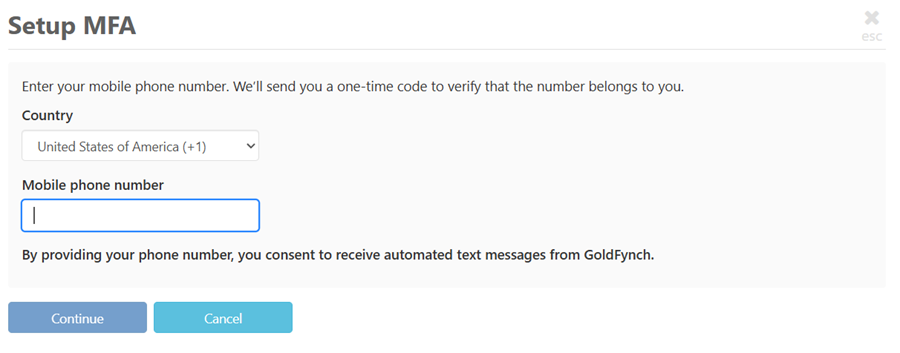 Enter your phone number and click on continue