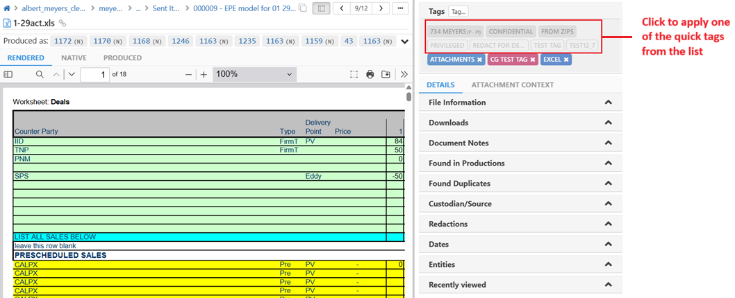 Click on any of the quick tags to apply it