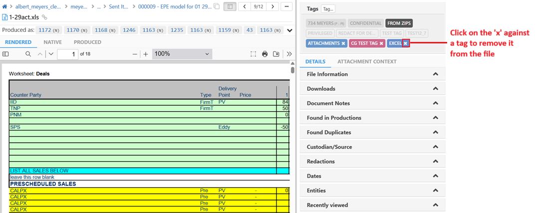 Click on the 'x' against a tag to remove it
