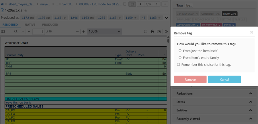 Select how to remove the tag from the file family and click on remove