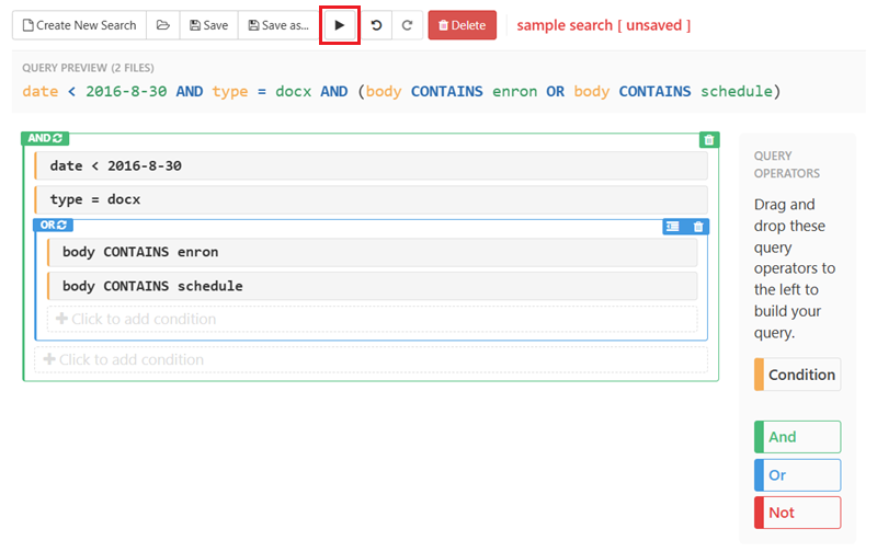 Click play to execute search 