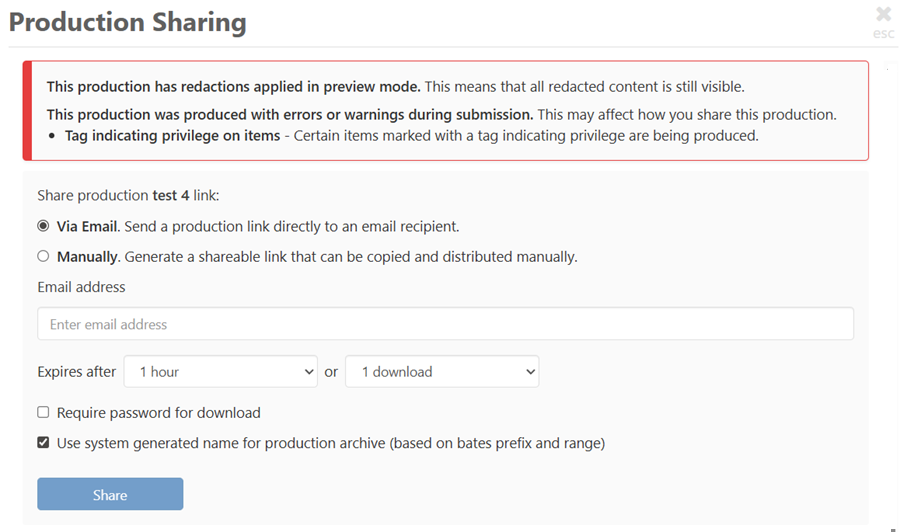 The system will  display the errors associated with a production if they exist