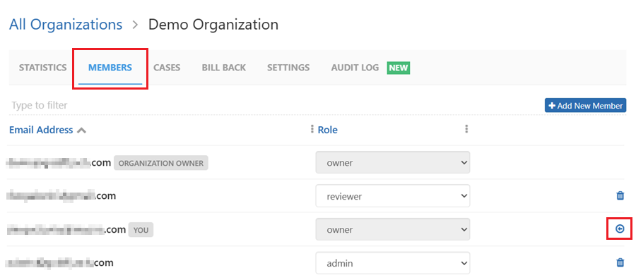 Navigate to the members tab and click on the revoke icon