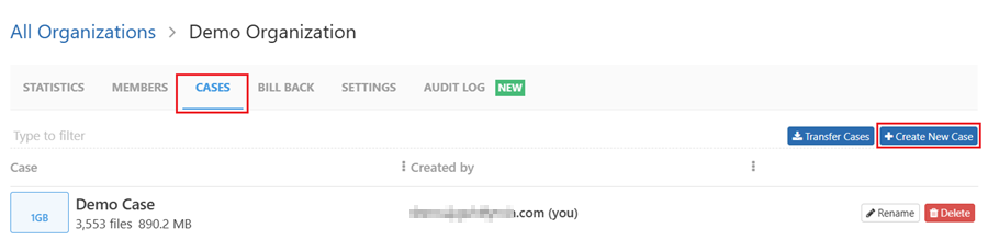 Navigate to the cases tab and click on create new case