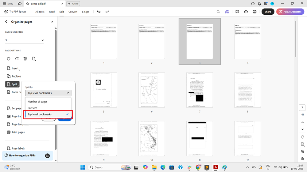 Select Top-level bookmarks from the dropdown
