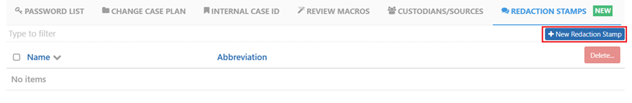 Click on +New Redaction Stamp