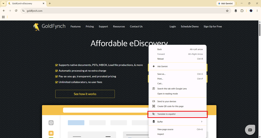 Right-click anywhere on the page and select the "Translate to .." option