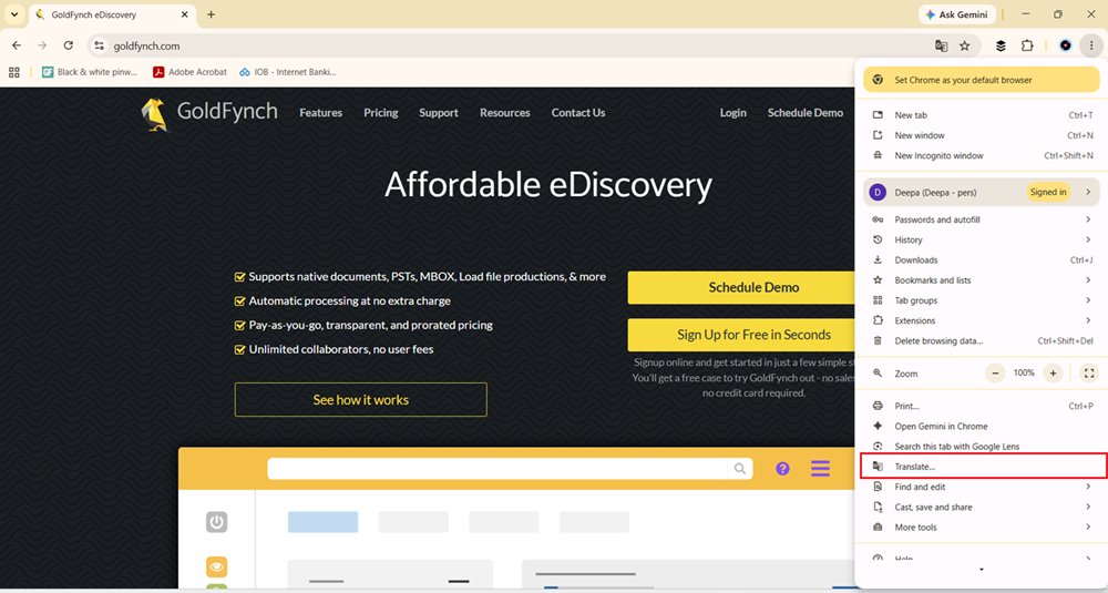 Click on more options and select translate if translate is not available in the address bar