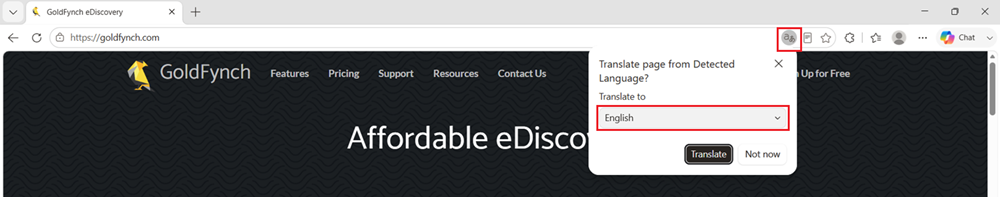 Click on the translate icon, select your preferred language and click translate