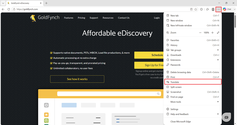 Click on more options and then Translate to add it to the address bar