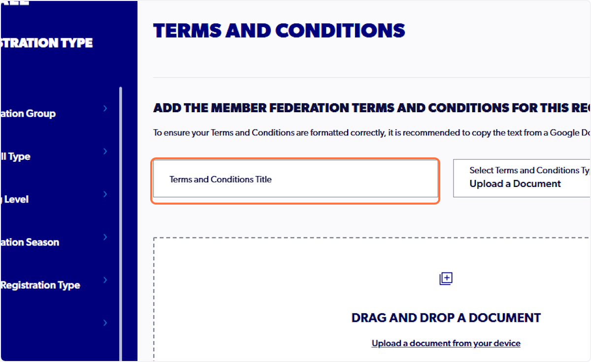 Enter in a Terms and Conditions Title