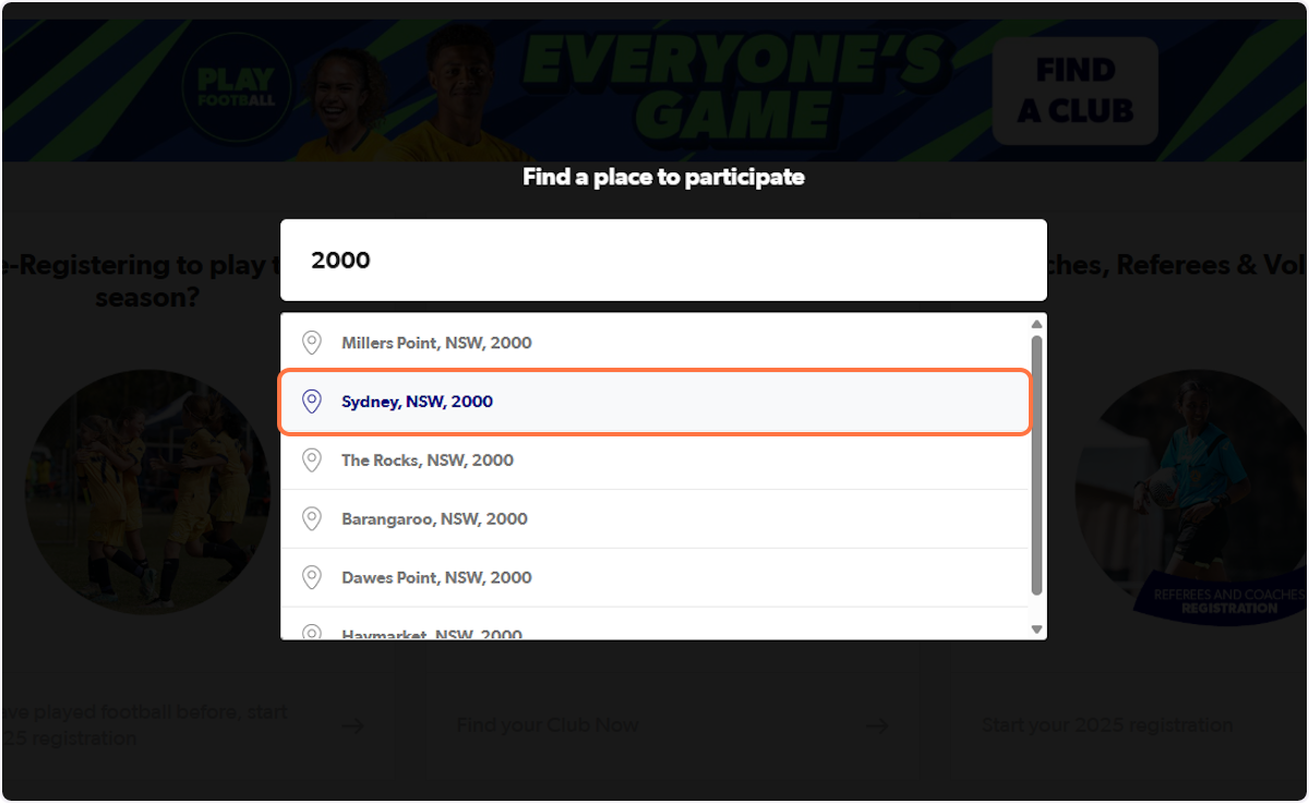 Click on Sydney, NSW, 2000