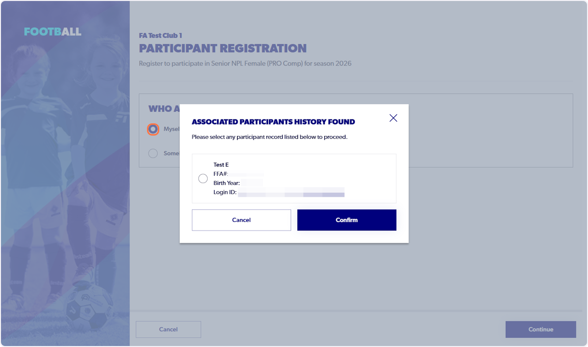 Select the profile of the individual you are registering