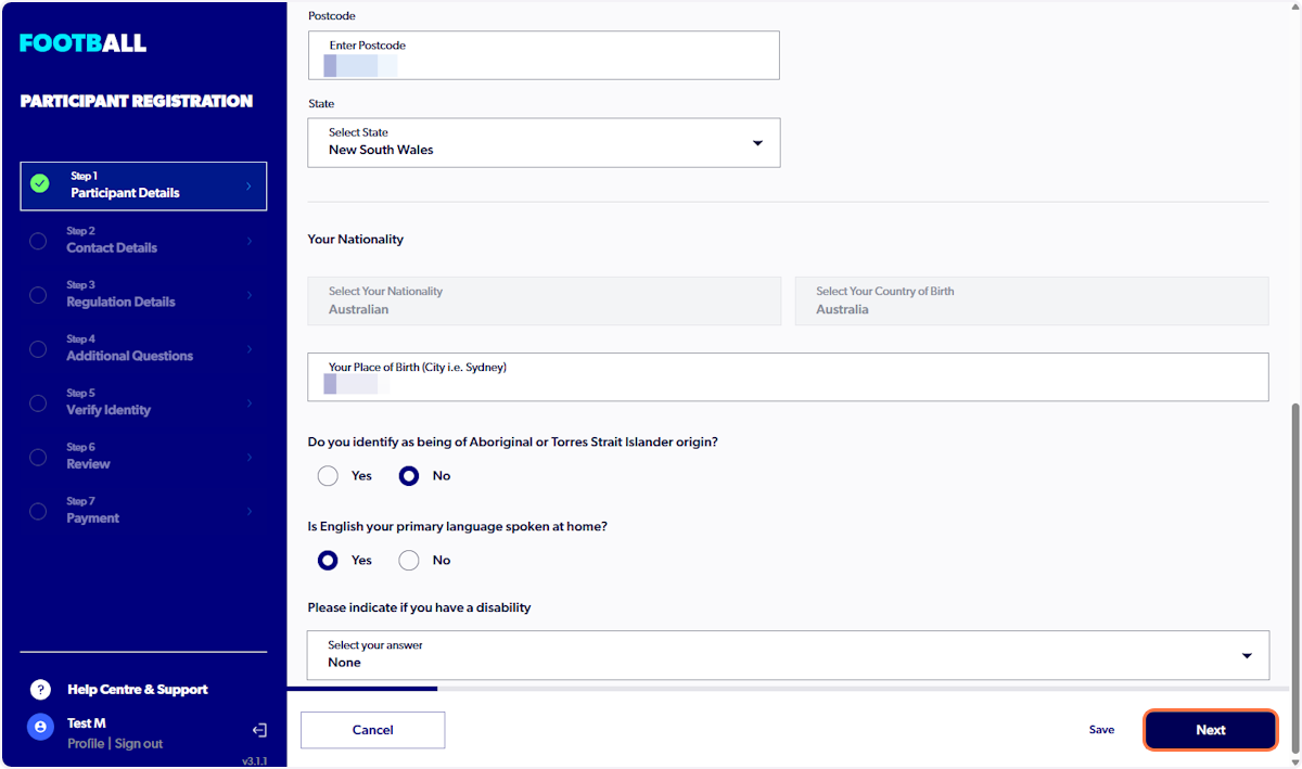 Fill in the participant details or select Next if they are prefilled