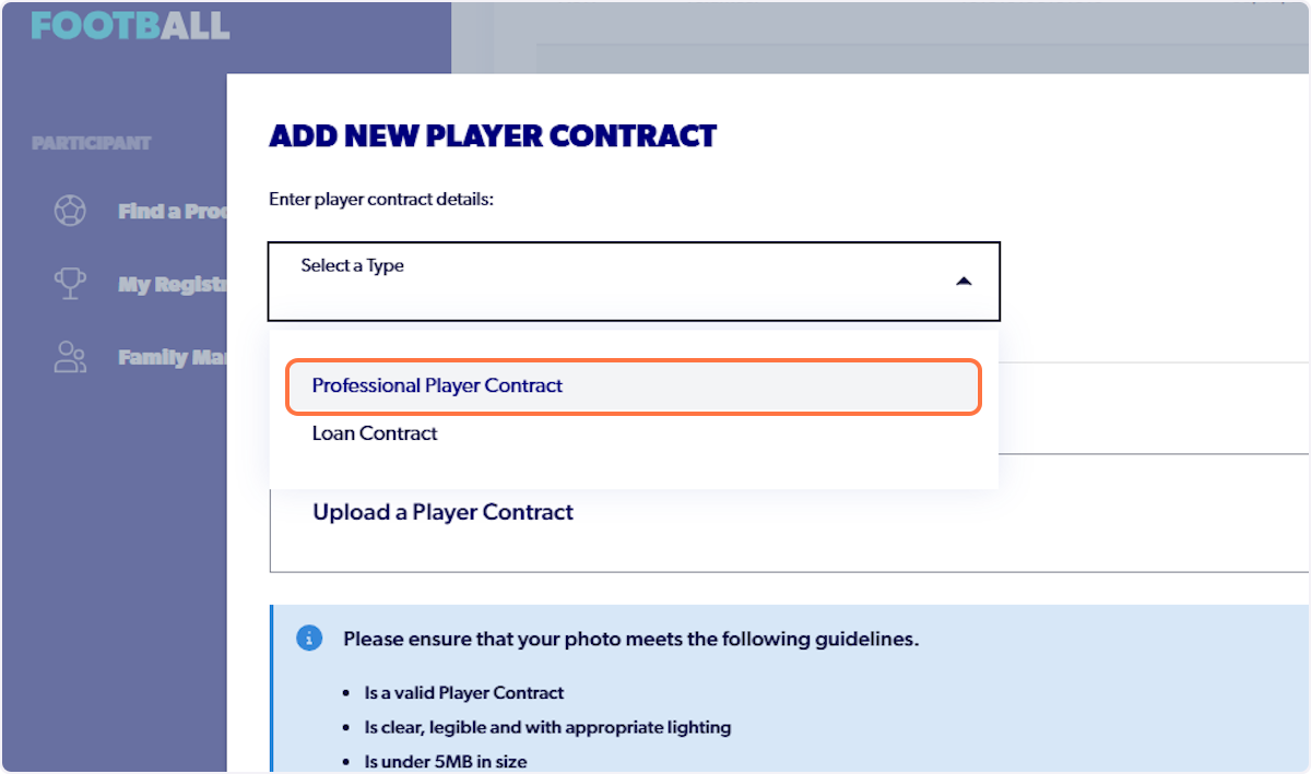 Click on Professional Player Contract
