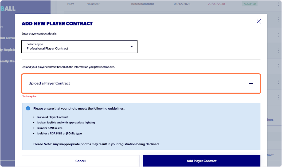 Click on Add New Player Contract…