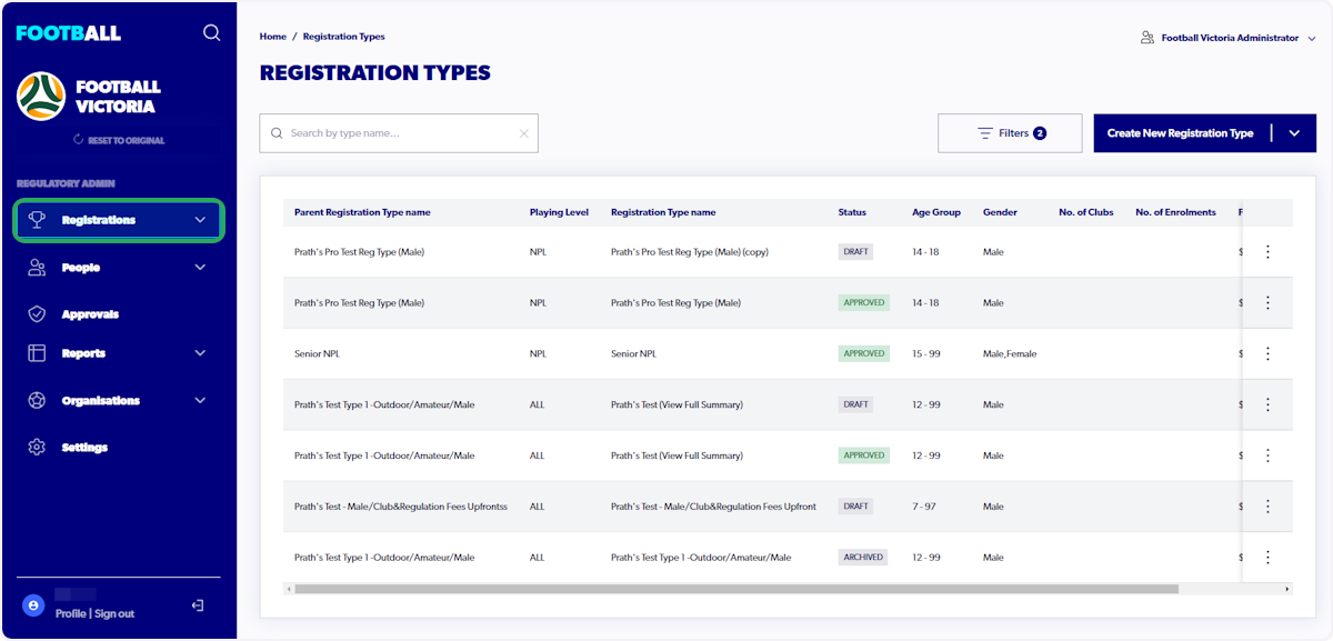 Click on "Registrations"