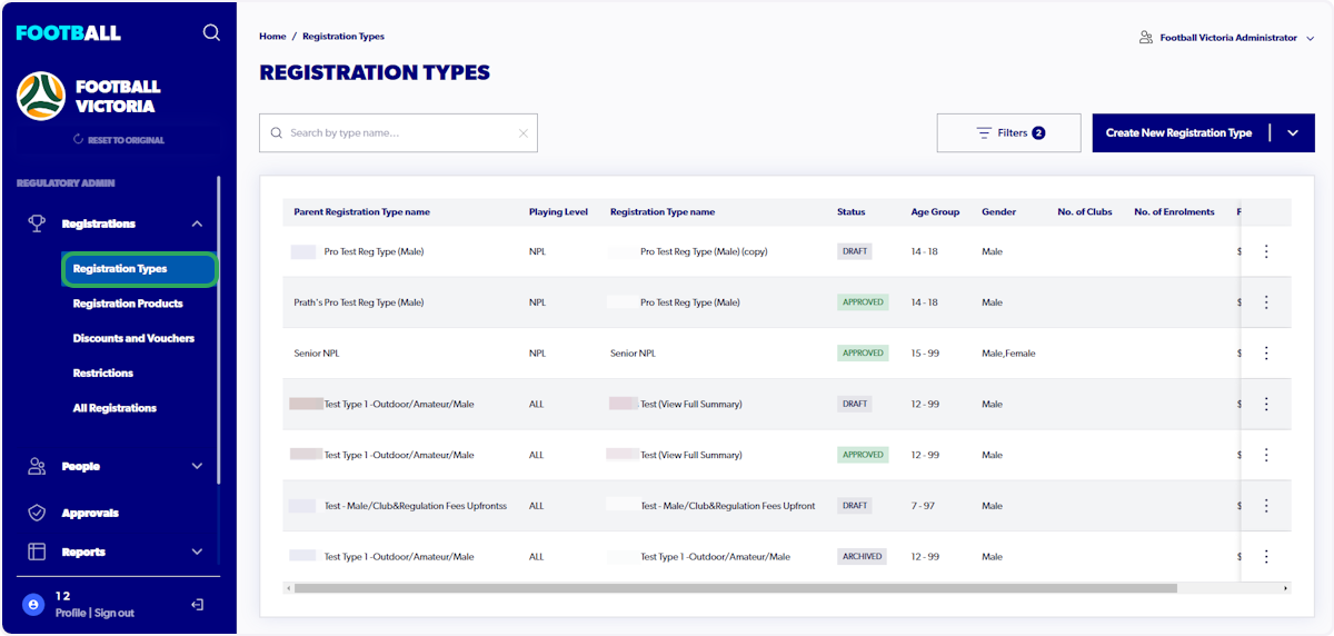 Click on "Registration Types"