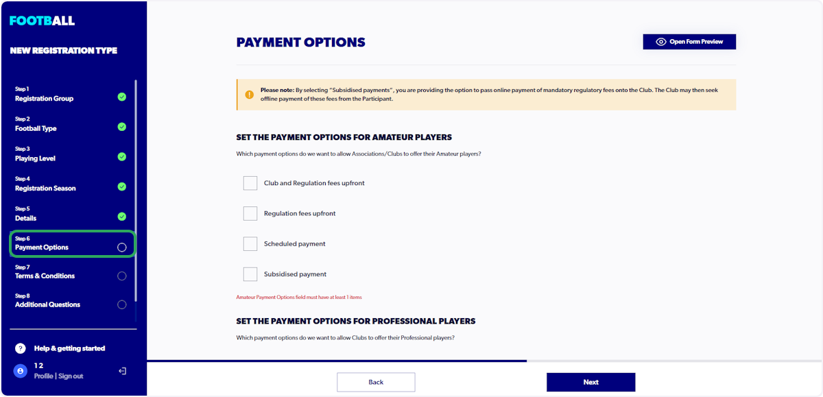 Click on "Step 6 - Payment Options"