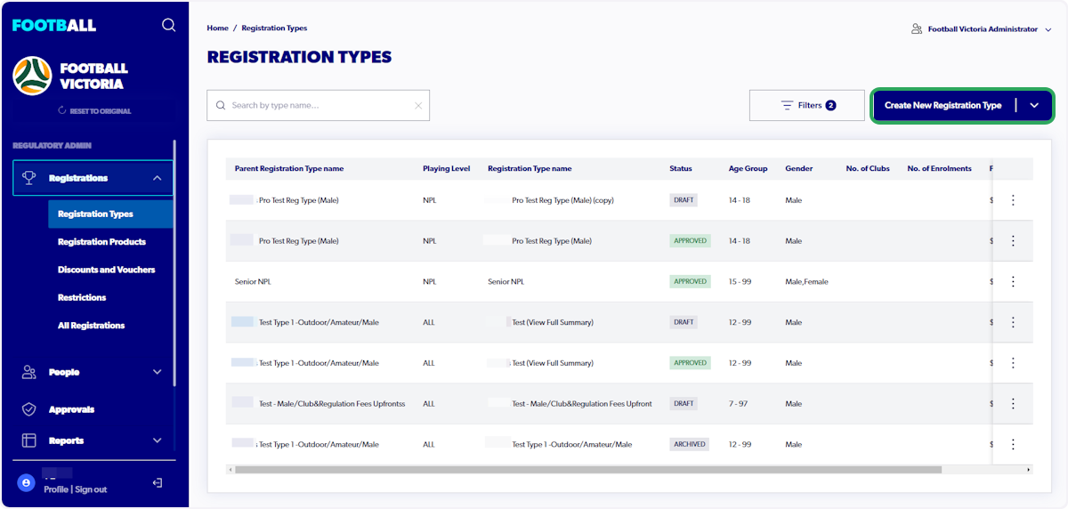 Click on "Create New Registration Type"