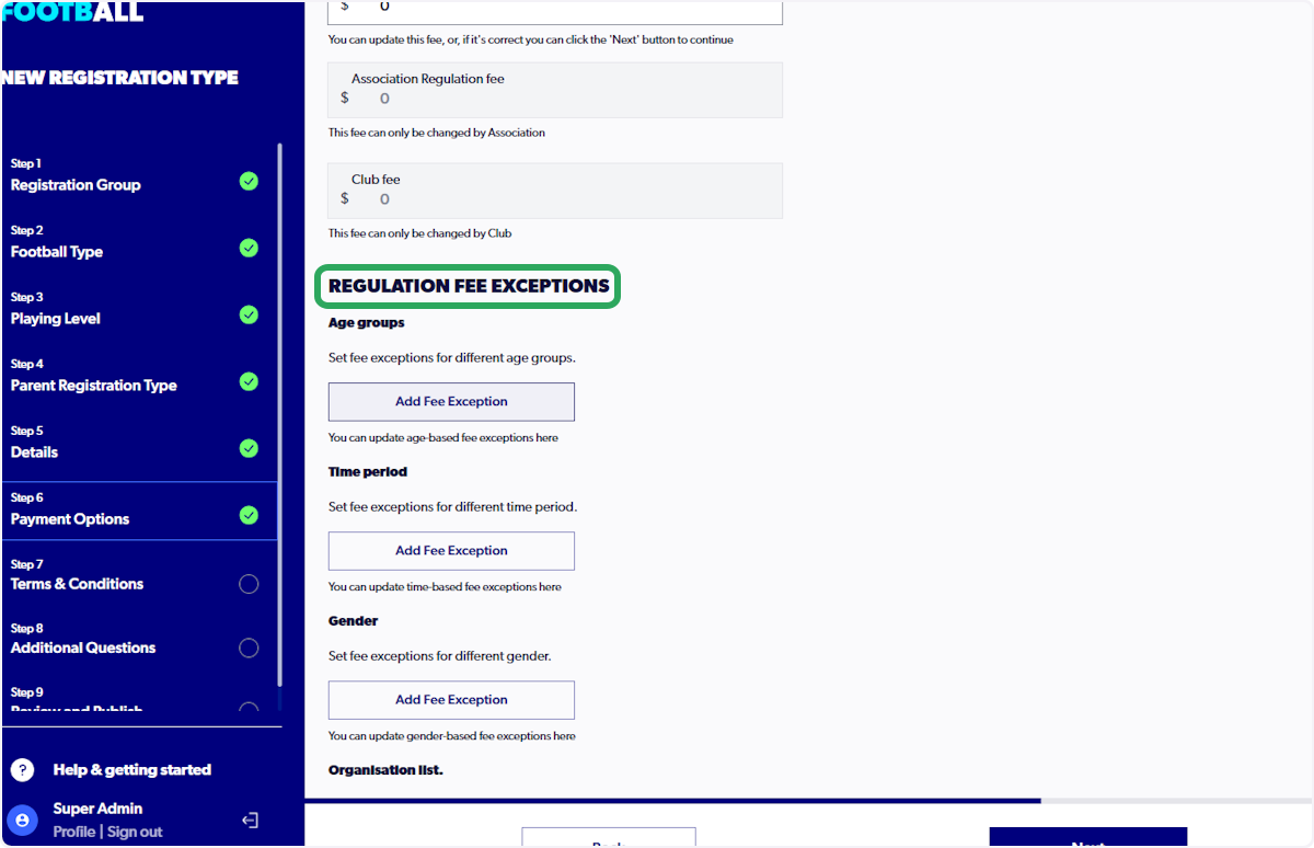 Scroll down to "Regulation Fee Exceptions"