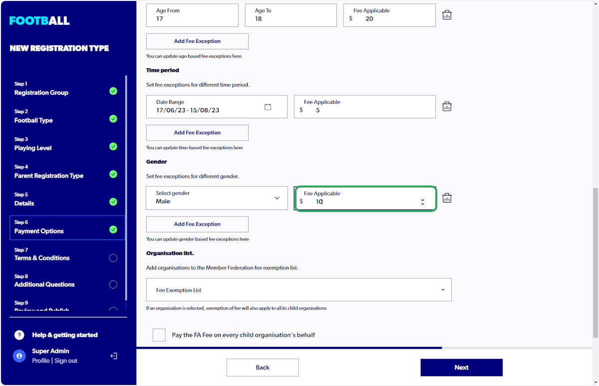 Enter Fee applicable 