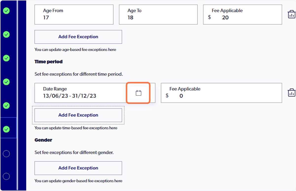 Click on the Calendar icon to set time frame